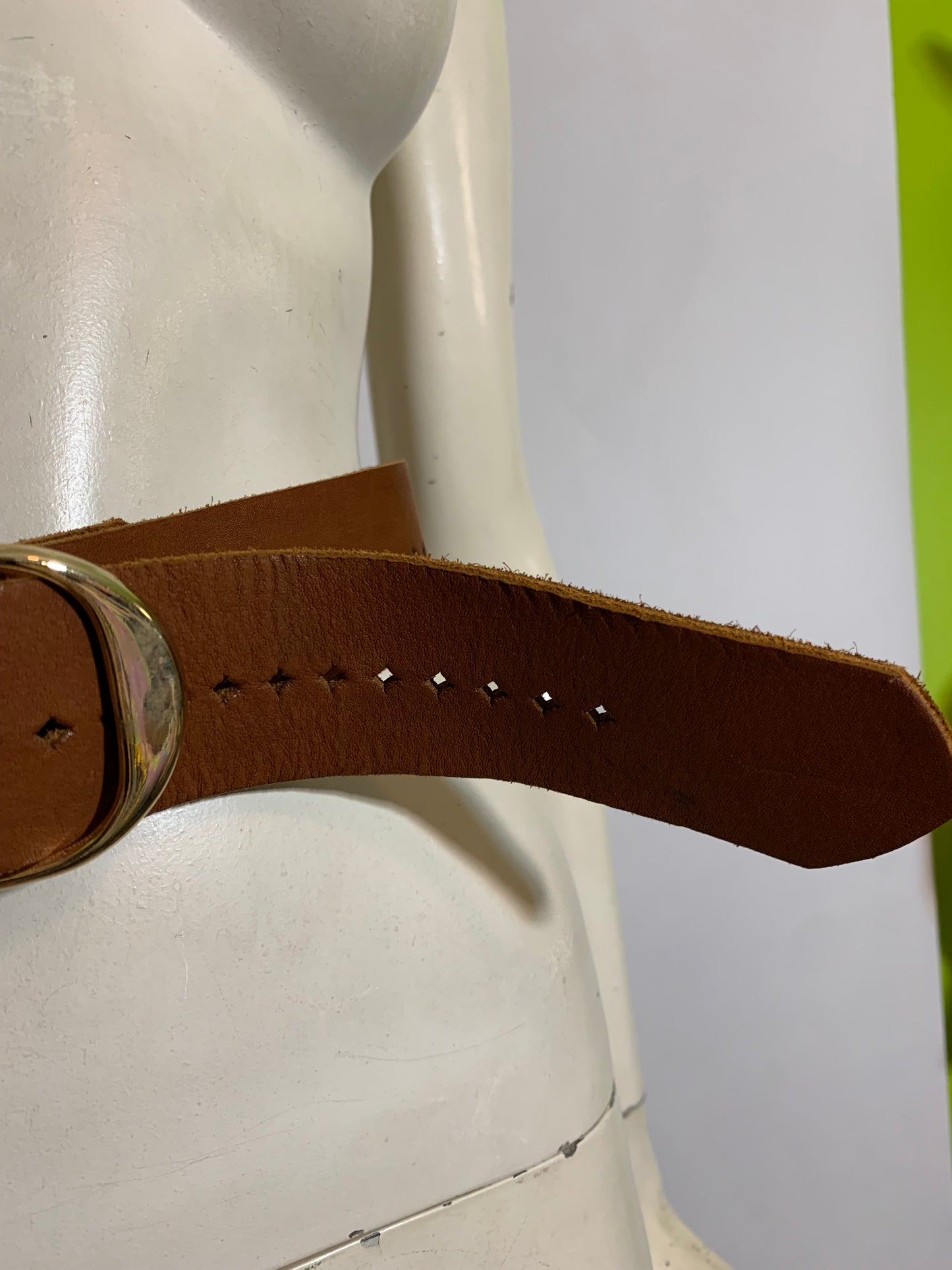 Clay Red Brown Wide Leather Belt with Diamond Holes circa 1970s