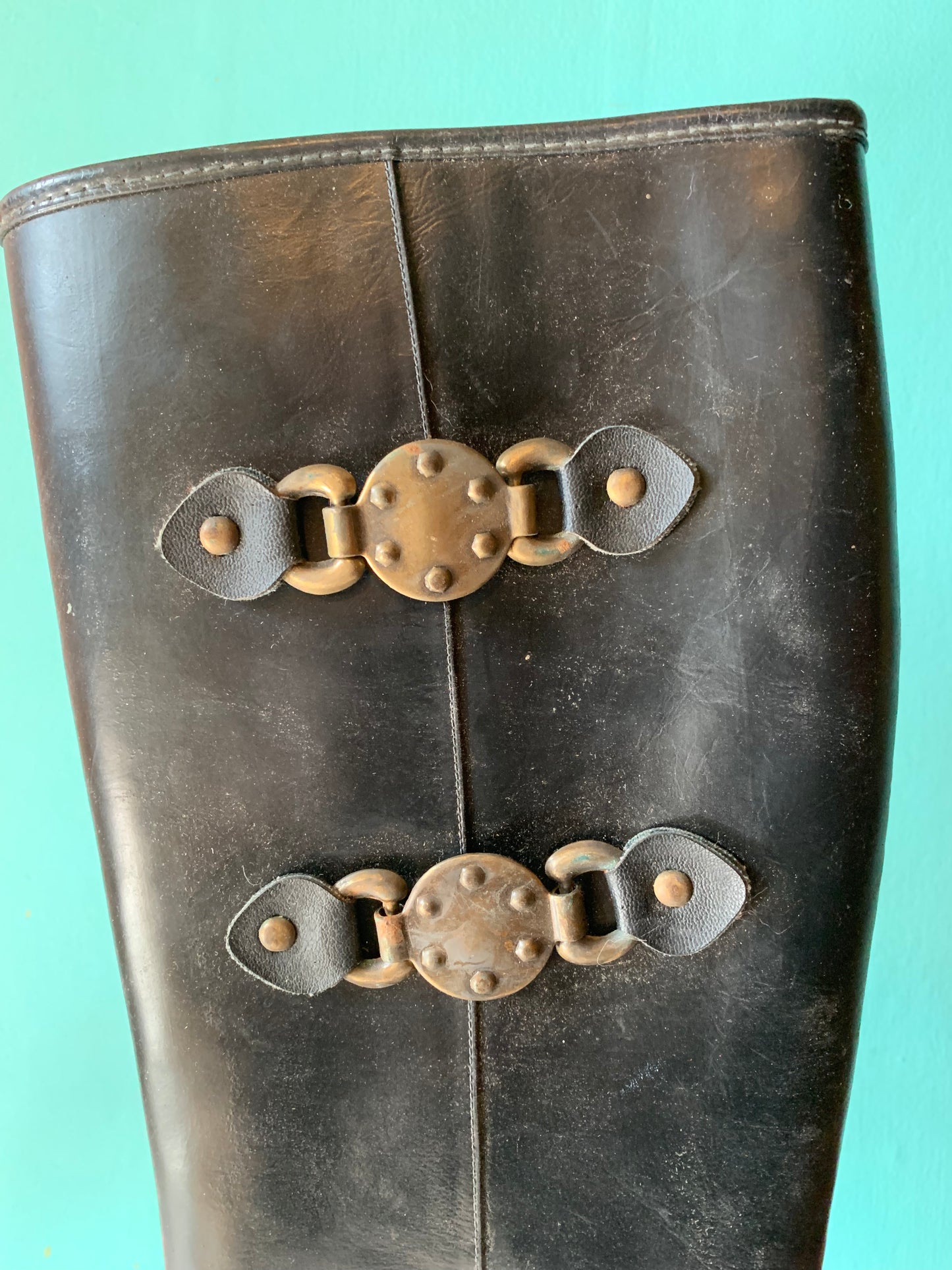 Buckle Trimmed Black Rubber Rain Boots circa 1970s US 9