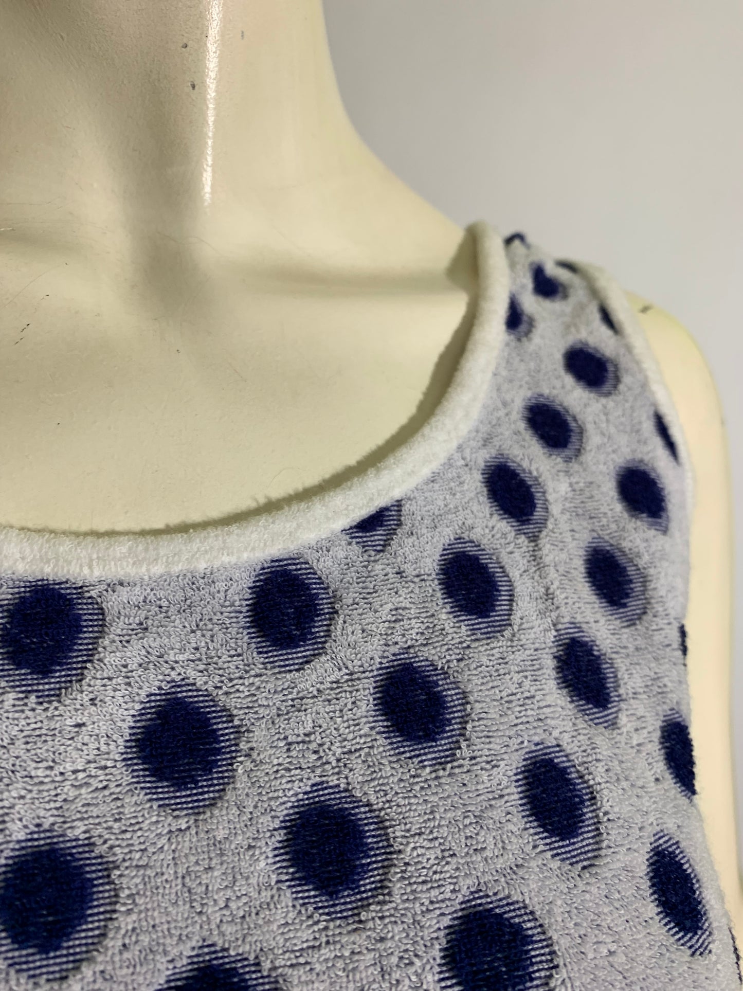 Sculpted Shadow Drop Polka Dot Terry Cloth Tank Top circa 1970s