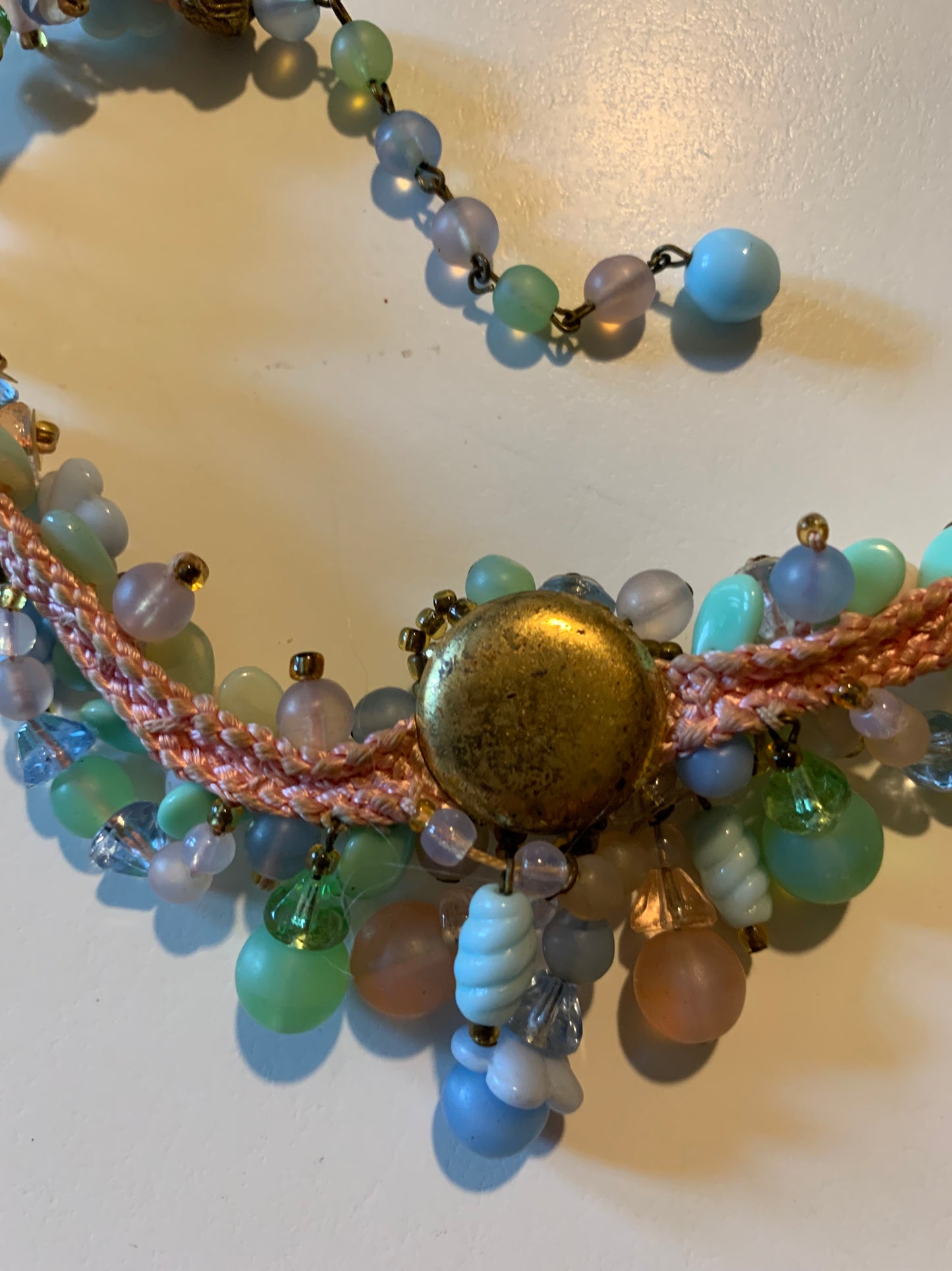 Pastel Czech Glass Flower and Bead Choker Necklace circa 1930s