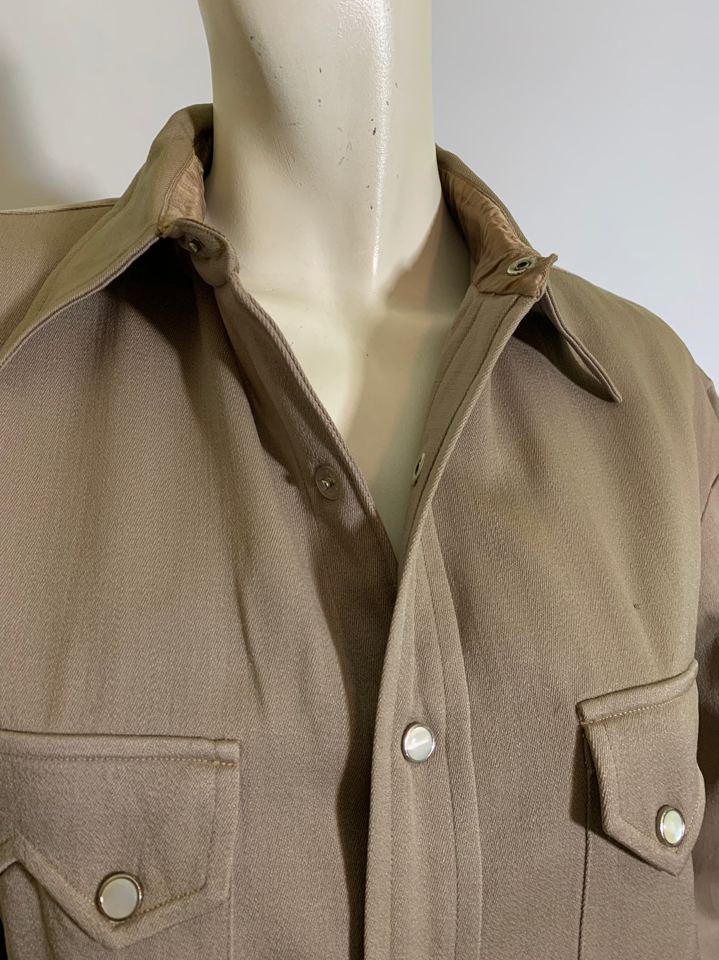 Putty Gabardine Western Shirt with Pearl Snaps circa 1940s