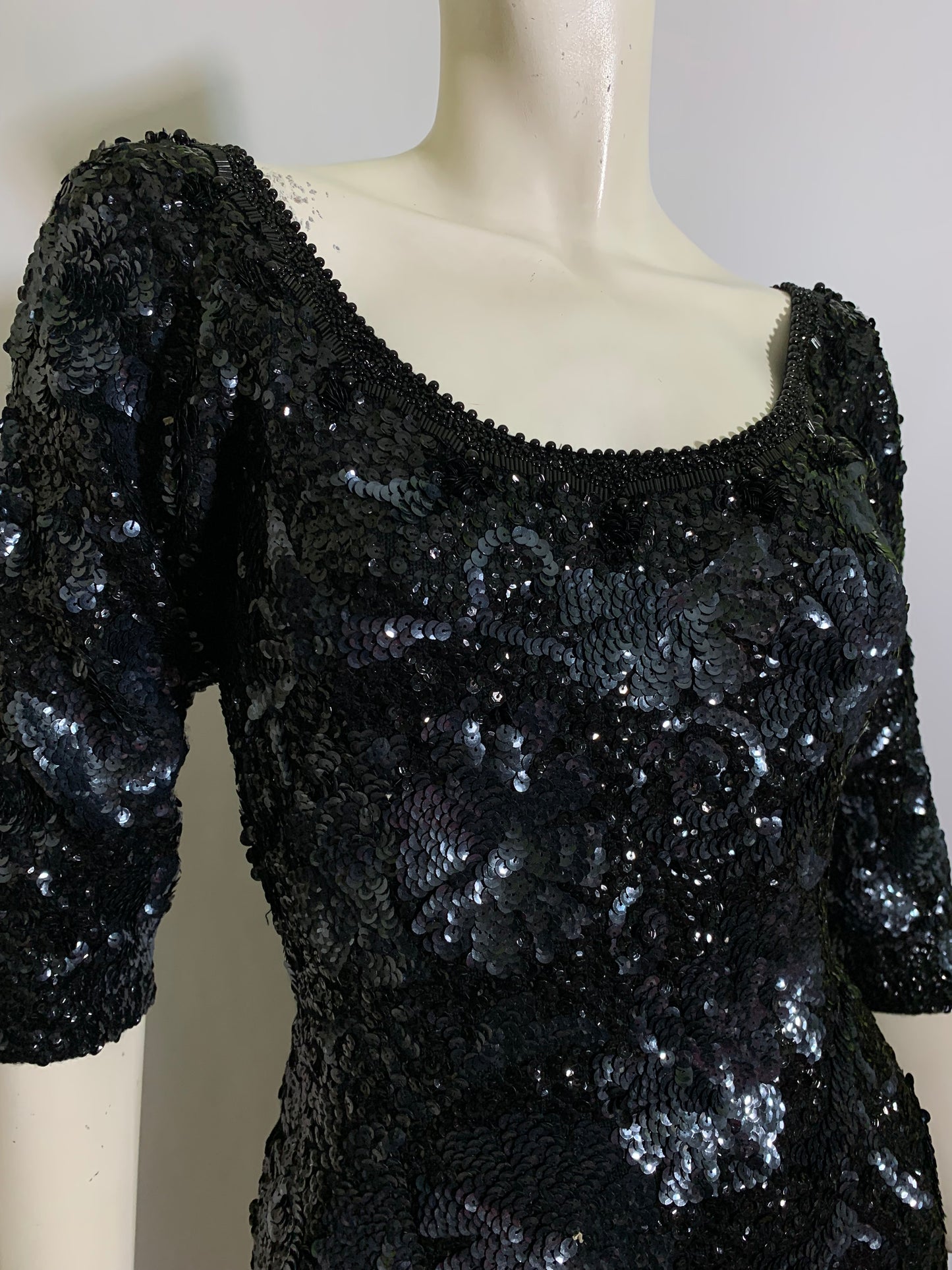 Iconic Black Wool Heavily Beaded and Sequined Cocktail Dress from Sands Hotel circa 1960s