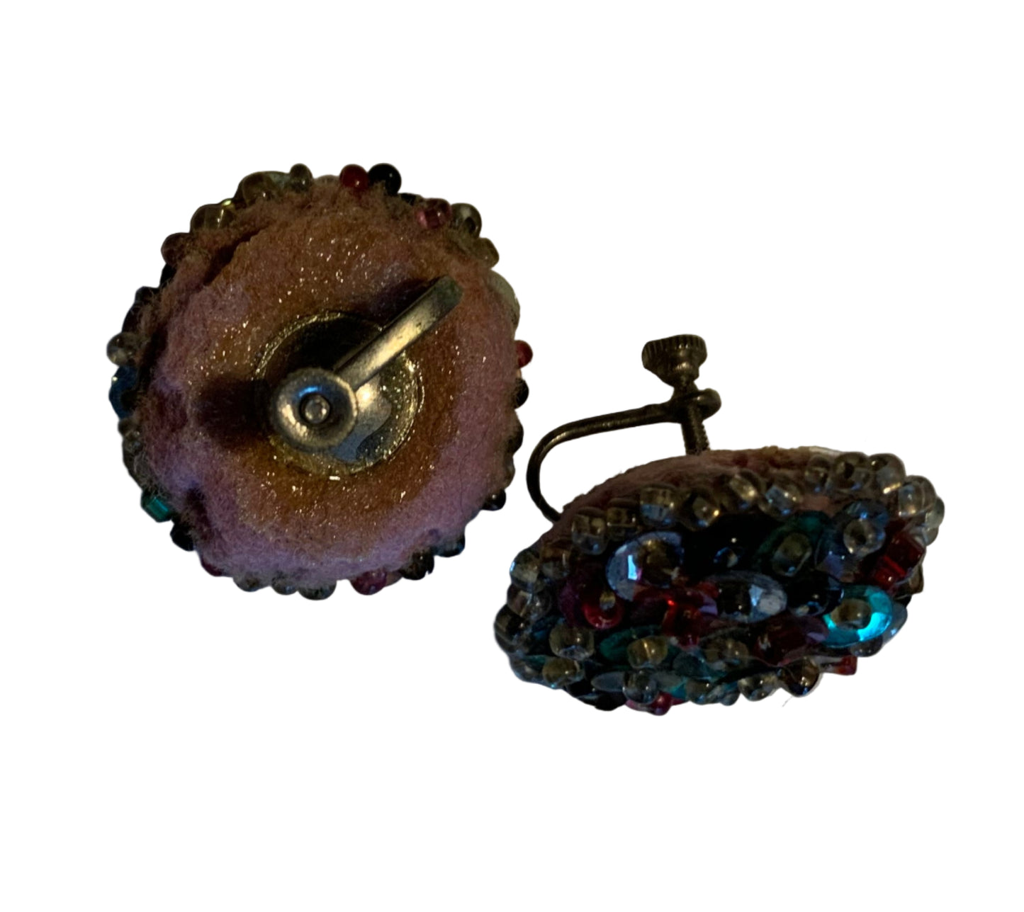 Gelatin Rainbow Sequin Clip Earrings circa 1940s