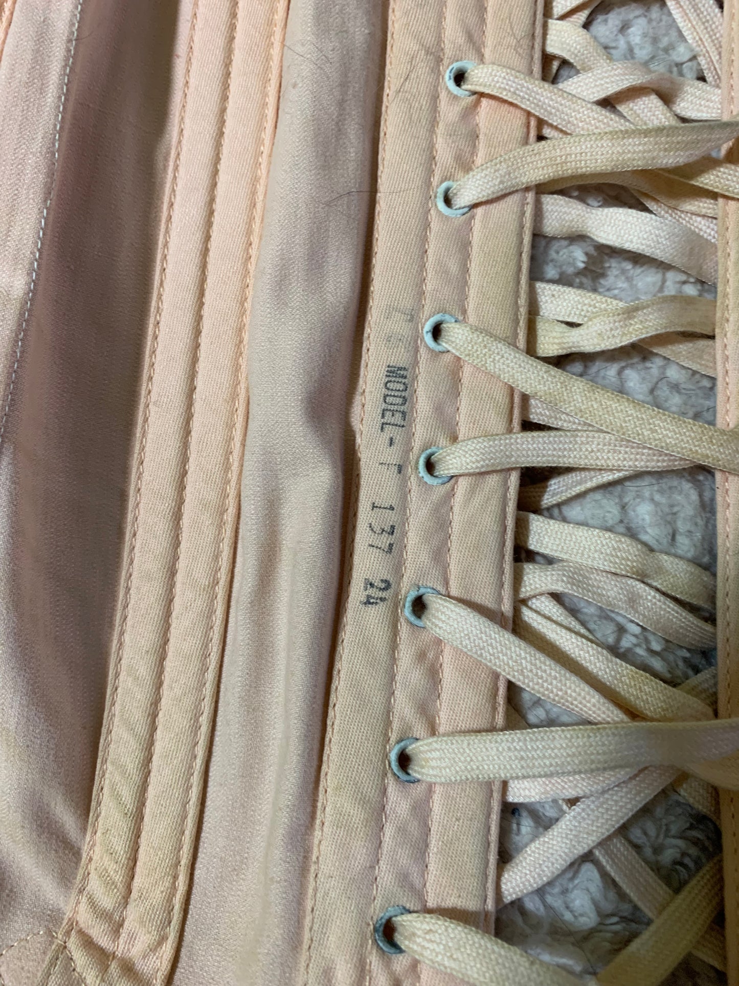 Legendary Peach Fan-Laced Back Steel Boned Corset by CAMP circa 1930s