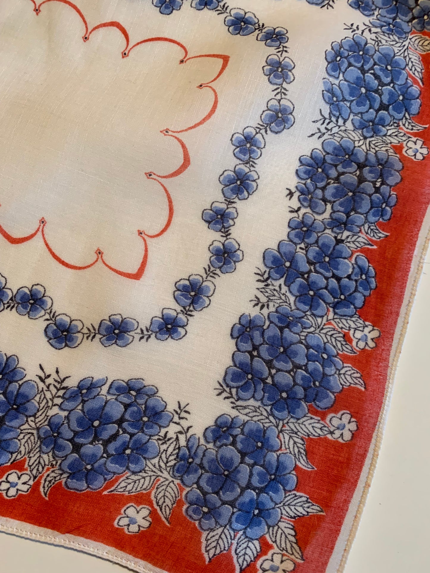 Red White and Blue Floral Print Handkerchief circa 1950s