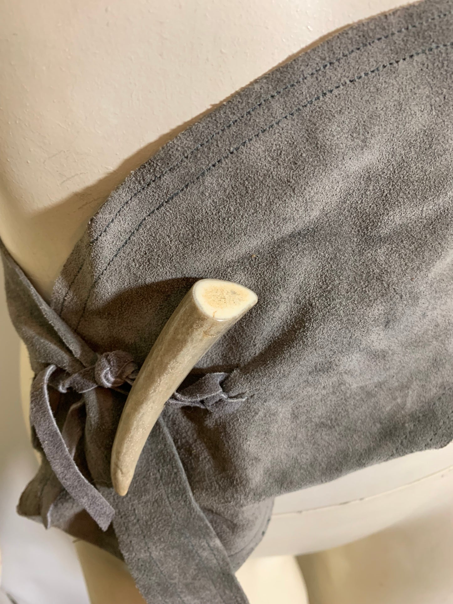 Smoky Grey Suede Faux Bone and Tie Closure circa 1980s
