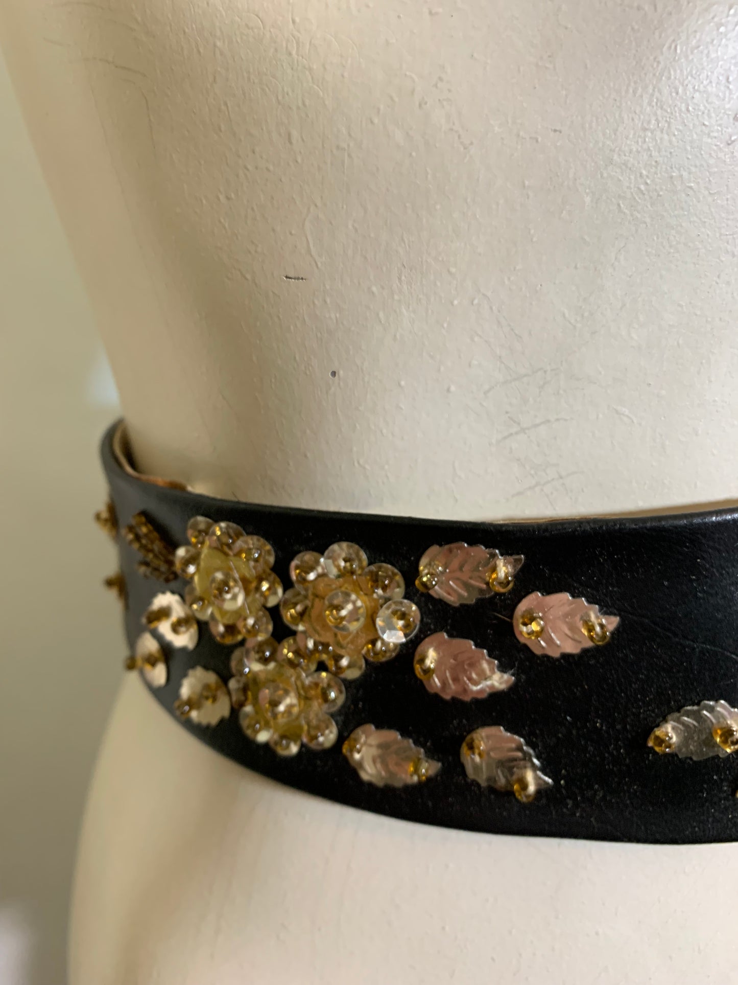 Sequined and Beaded Black Evening Belt with Back Closure circa 1940s