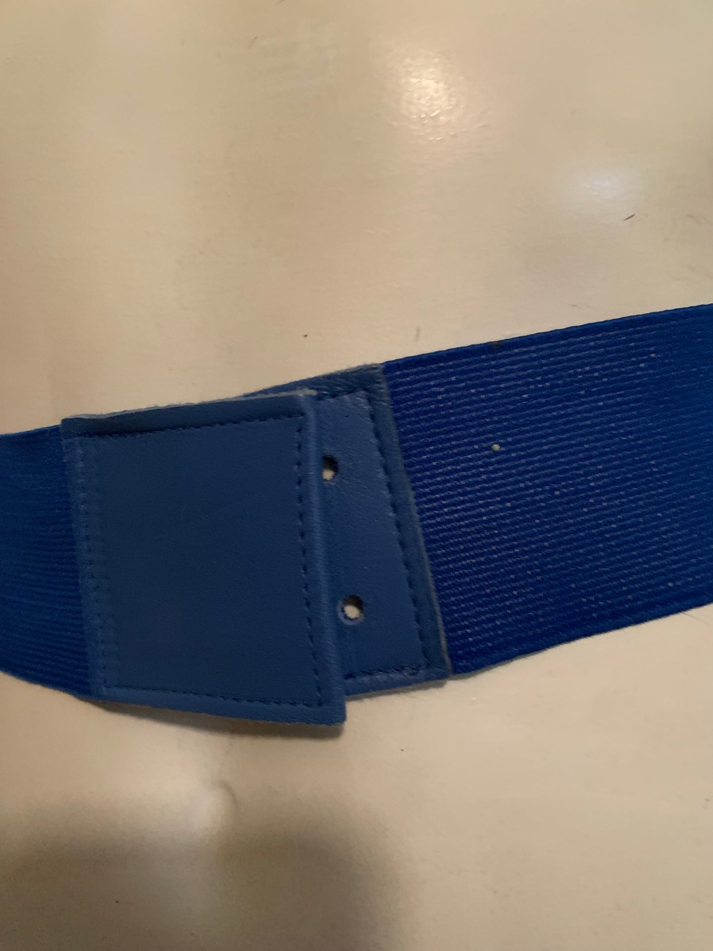 Bold Blue Leather Twist Front Belt Elastic Back circa 1980s XL