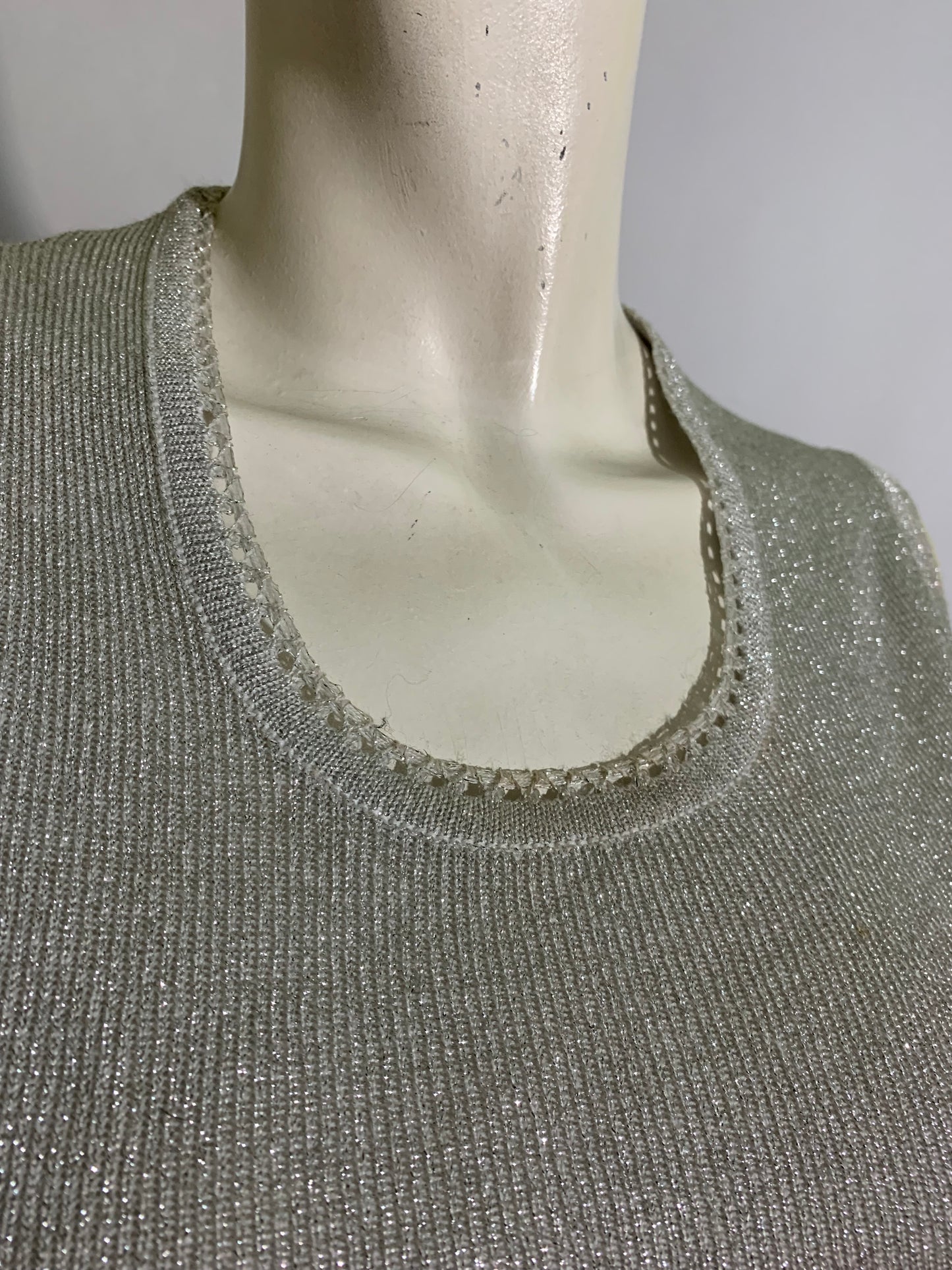 Metallic Silver Knit Cardigan and Sleeveless Shell Twinset circa 1970s