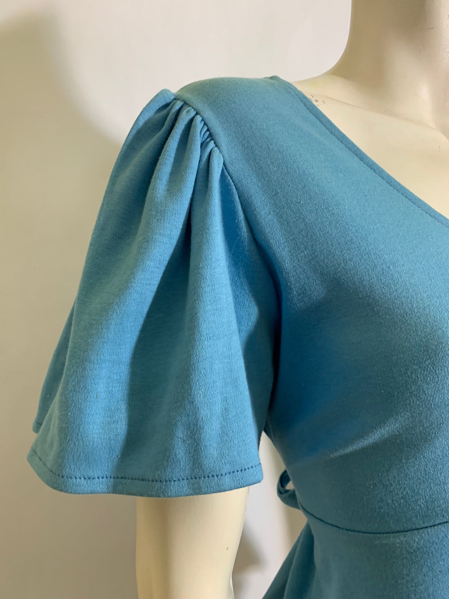Sky Blue Flutter Sleeve Babydoll Knit Top circa 1970s
