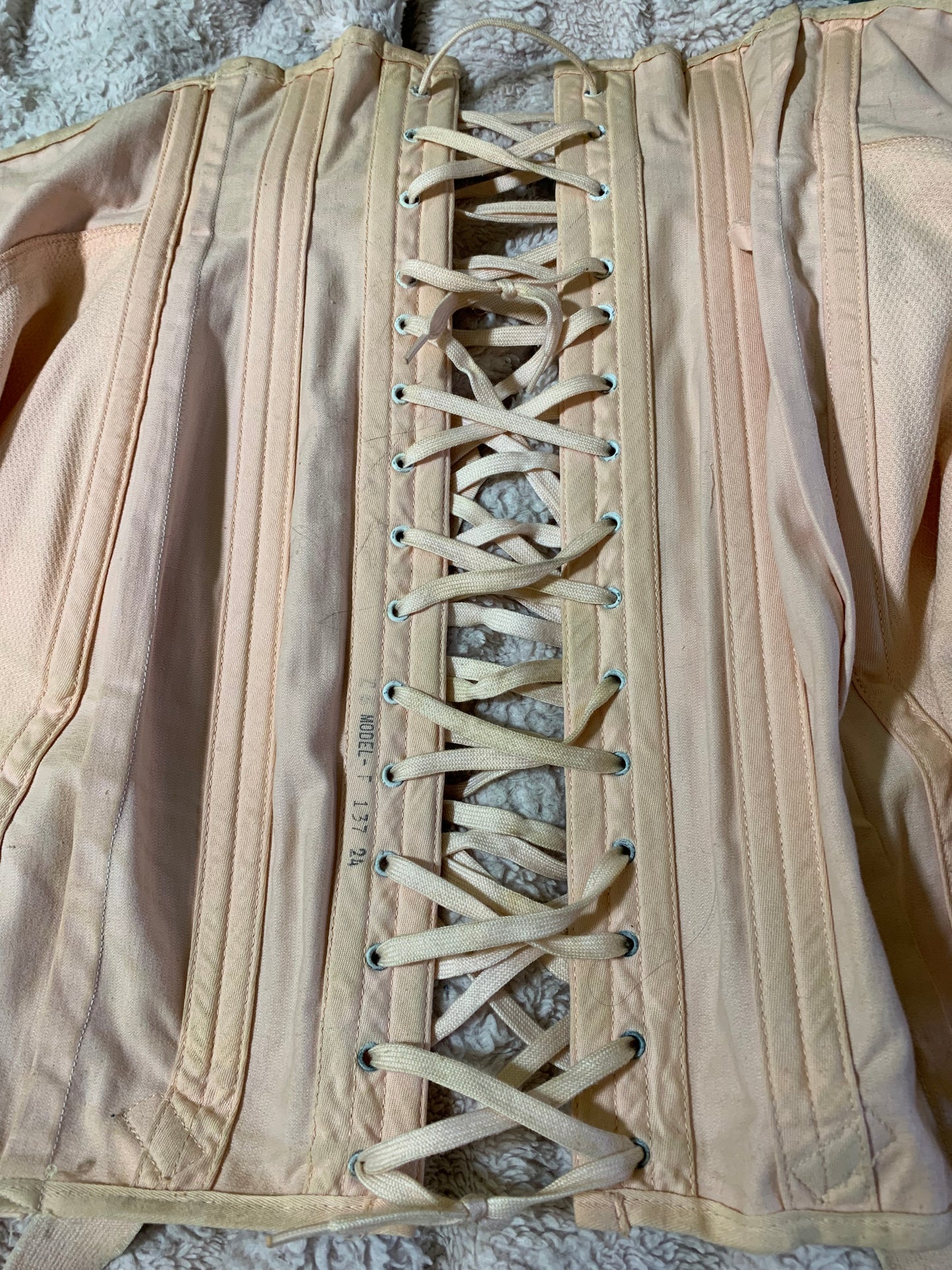 Legendary Peach Fan-Laced Back Steel Boned Corset by CAMP circa 1930s