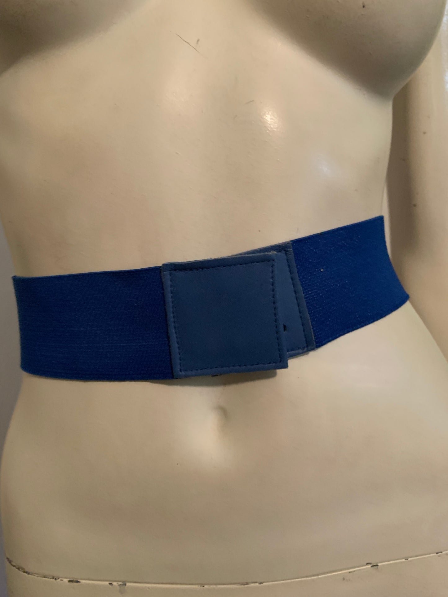 Bold Blue Leather Twist Front Belt Elastic Back circa 1980s XL