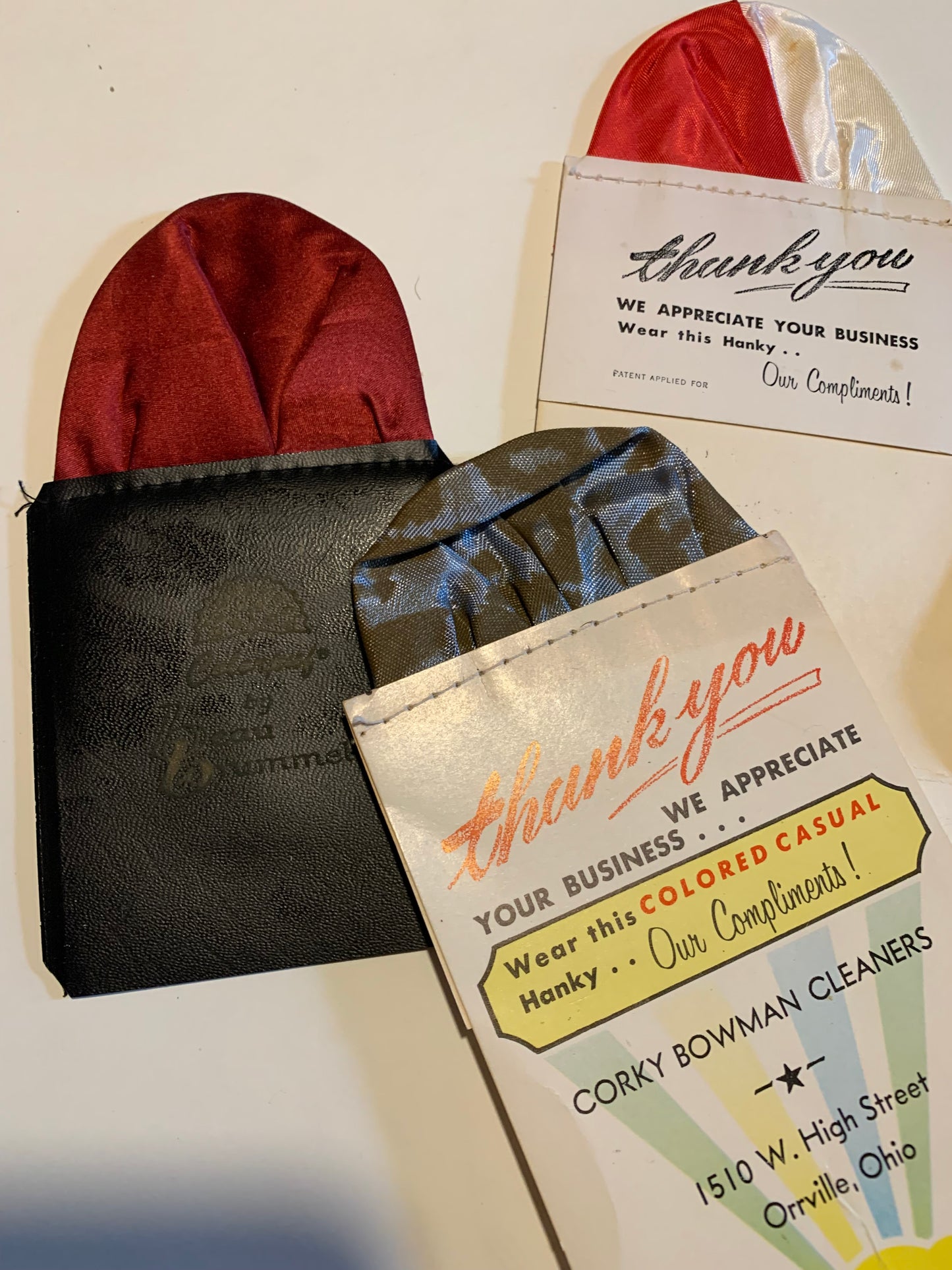 Lot 5 Dry Cleaning Ads with Men's Pocket Hankies circa 1960s