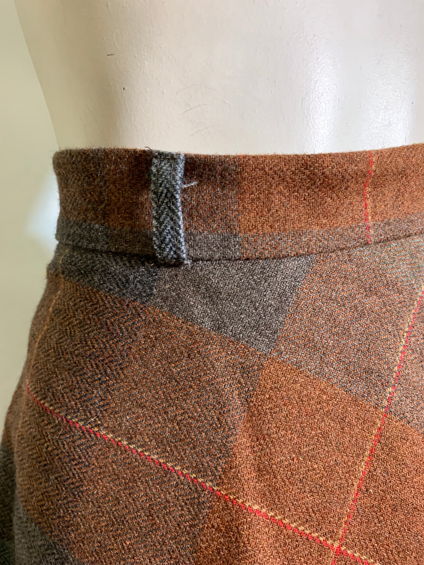 1940s Style Cocoa and Grey Tweed Wool A Line Skirt circa 1980s