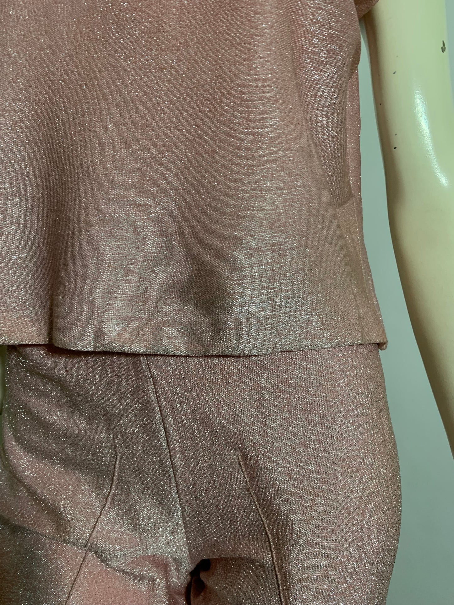 Pink Lurex! Two Piece Pink Lurex Boxy Top and Pedal Pusher Pants circa 1960s