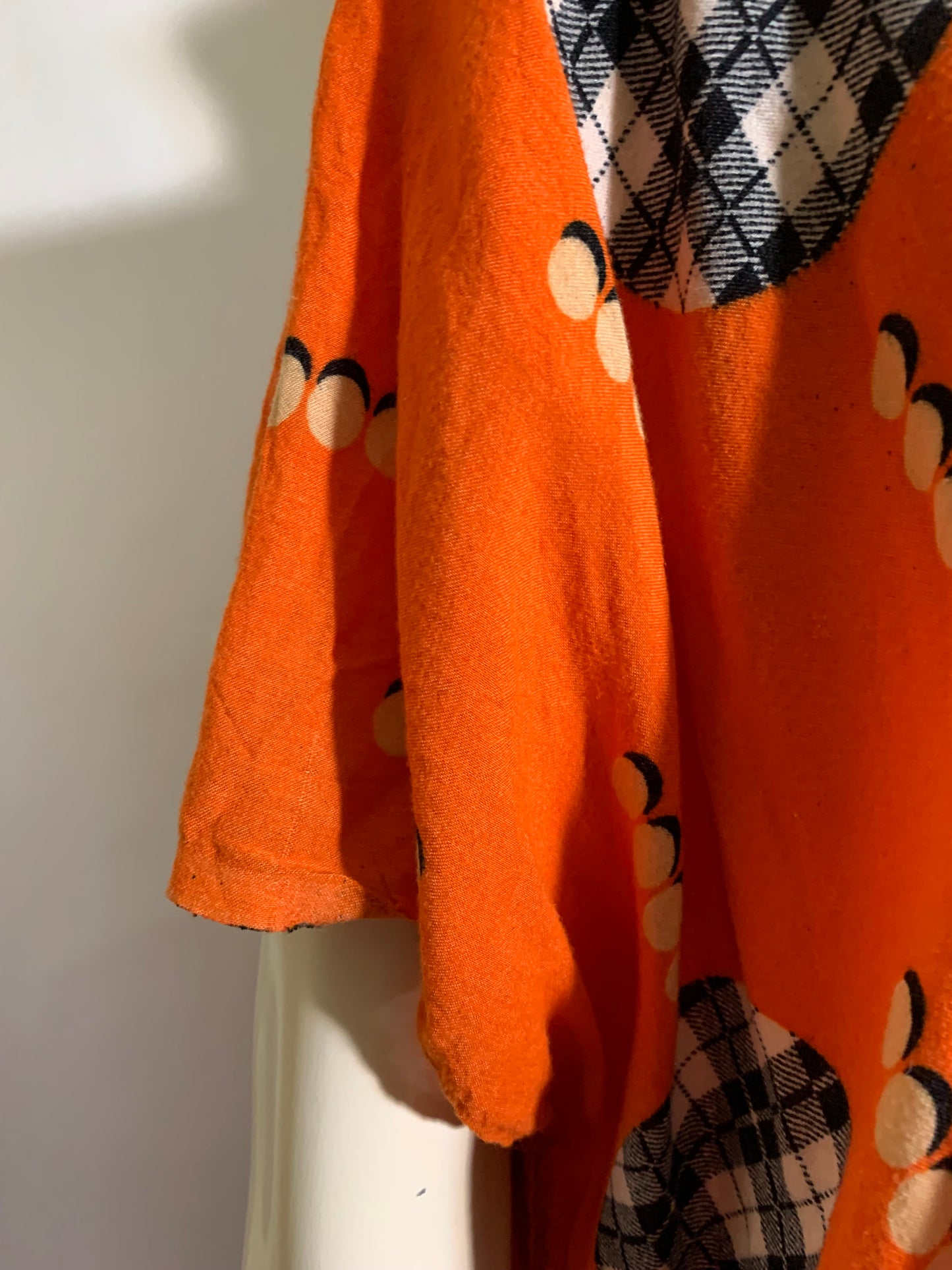 Art Deco Print Orange and Black Rayon Tunic Dress circa 1980s