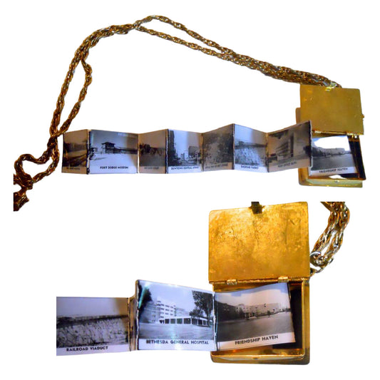 Iowa State Souvenir Necklace Fort Dodge Photo Book Locket circa 1960s