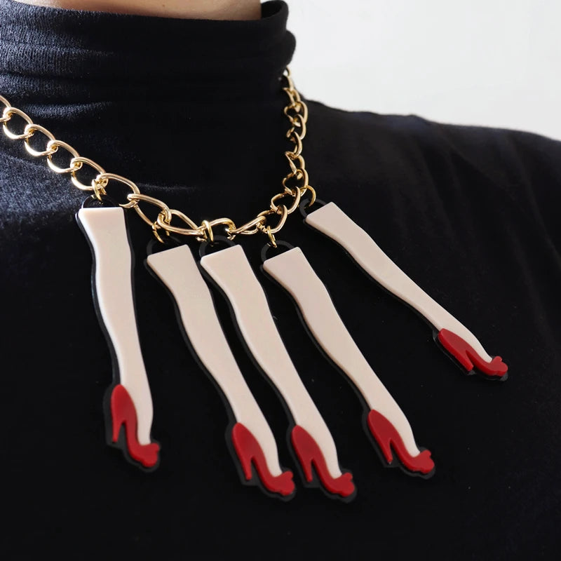 Getaway Sticks- the Acrylic Leg Necklace with Red Shoes