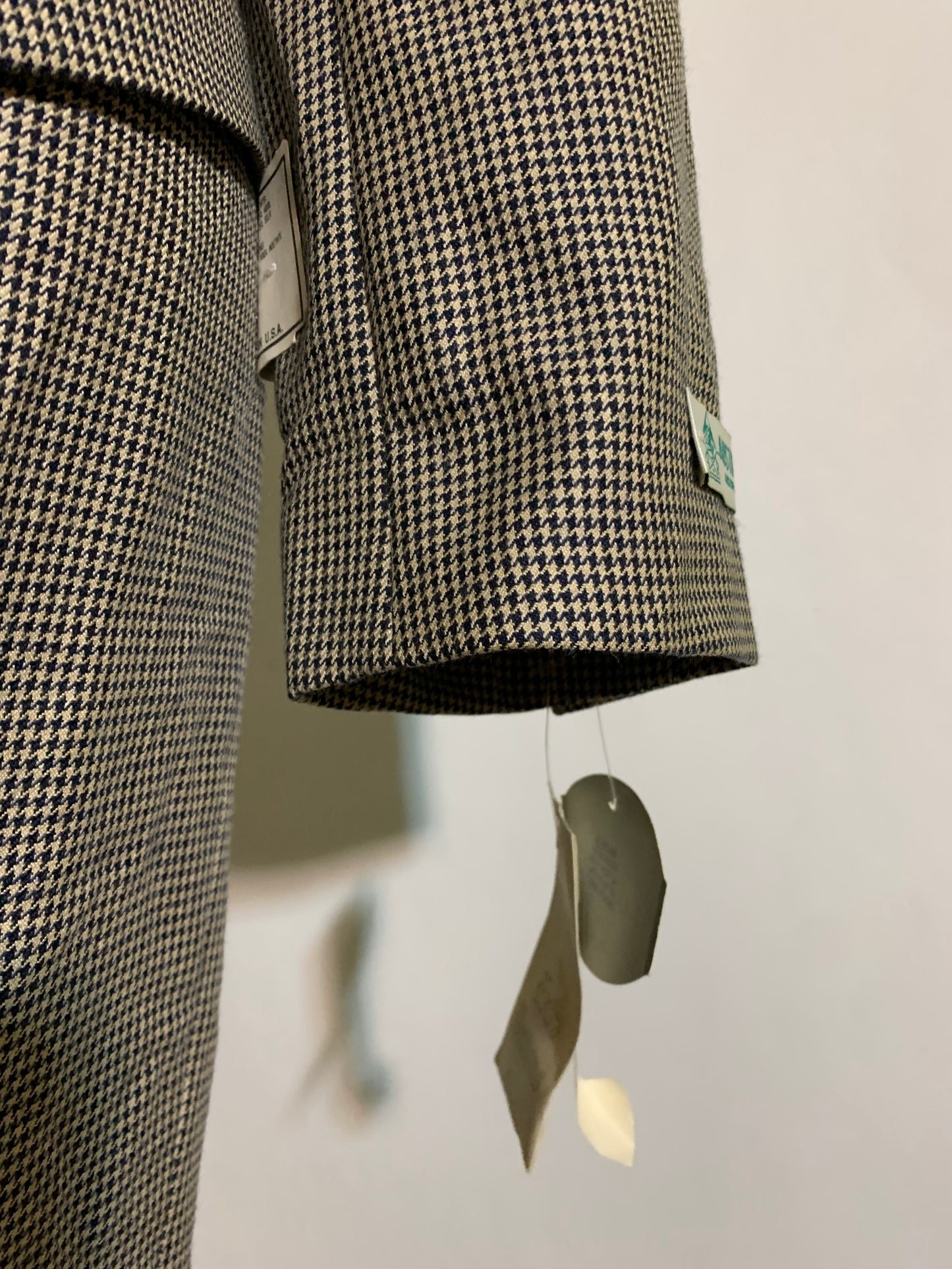 Houndstooth Checked Grey and Black Suit with Long Pencil Skirt Button Slit circa 1980s