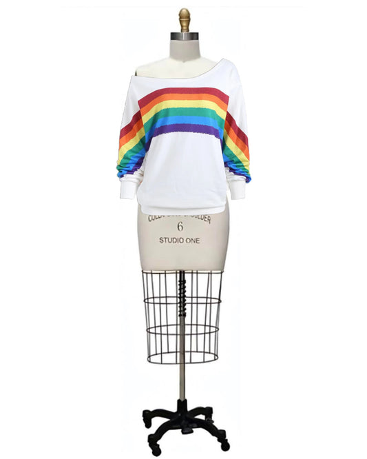 Blading- the One Shoulder Rainbow Shirt 2 Colors