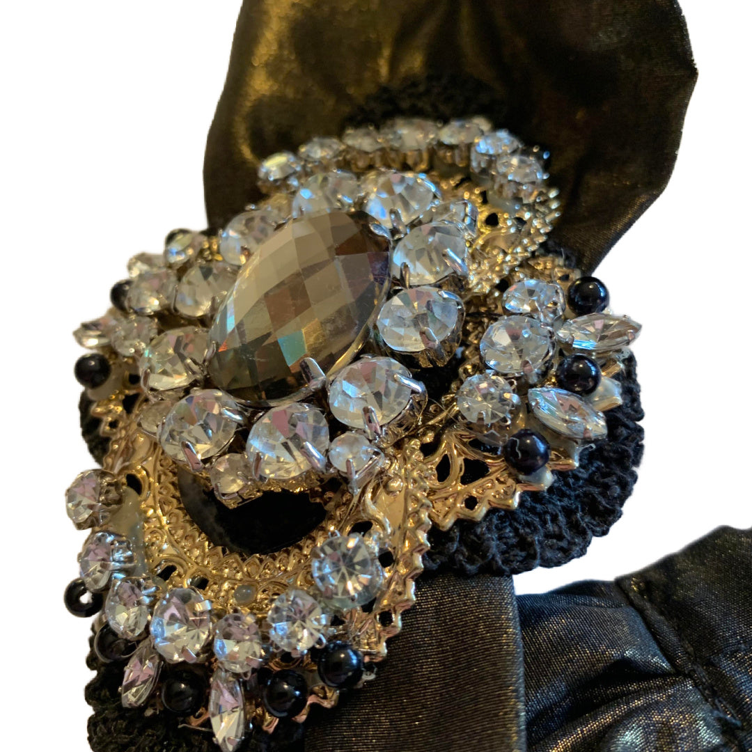 BIG Rhinestone Bejeweled Metallic Bronze Fabric Headband circa 1990s