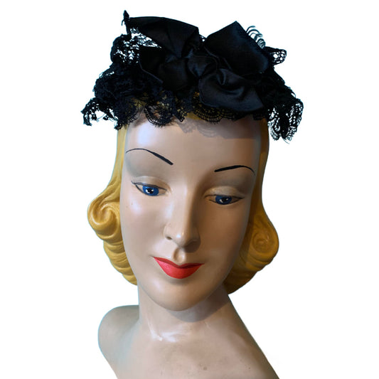 Charming Little Black Silk and Lace Hat circa 1890s