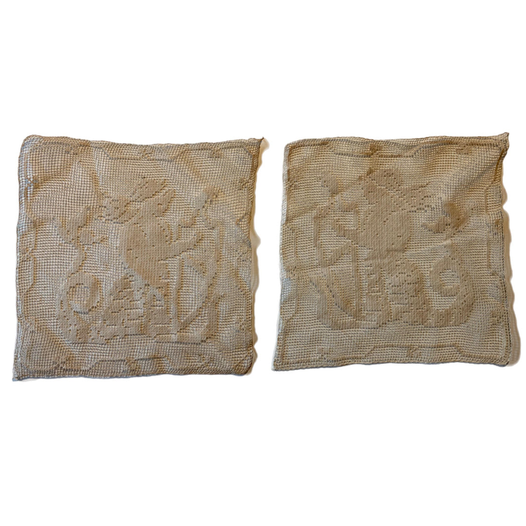 Mermaid Filet Lace Panels Pair 2 circa 1900