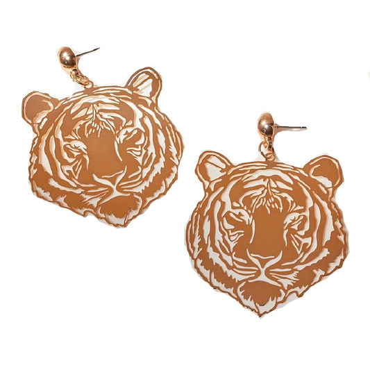 Rawr- the Cut Metal Tiger Face Dangle Earrings 2 Colors