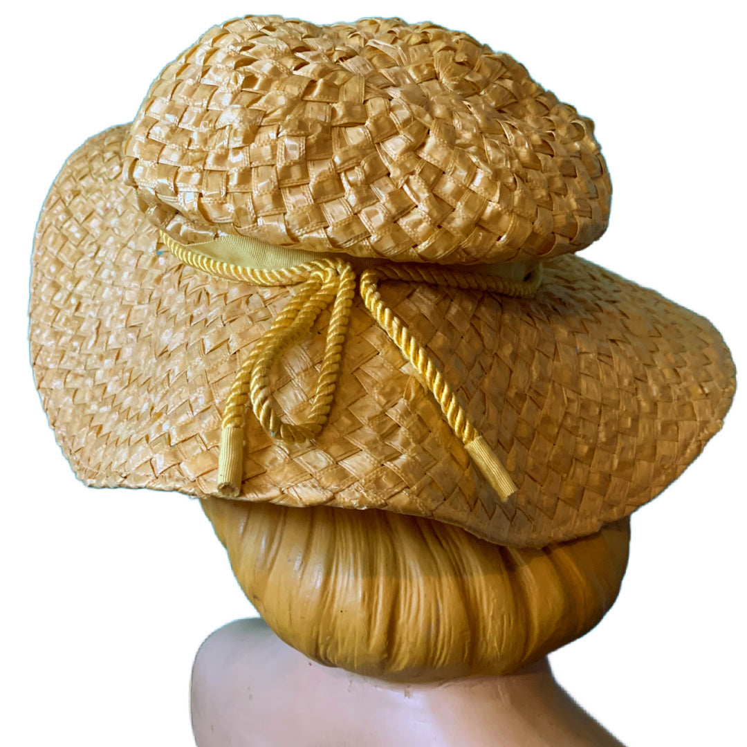 Sunshine Yellow Raffia Hat with Wide Brim circa 1970s