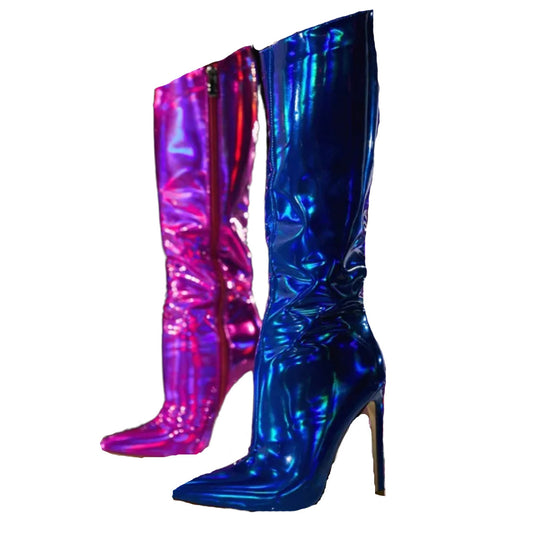 Supergirl- the Metallic High Heel Peaked Toe Boots 3 Colors