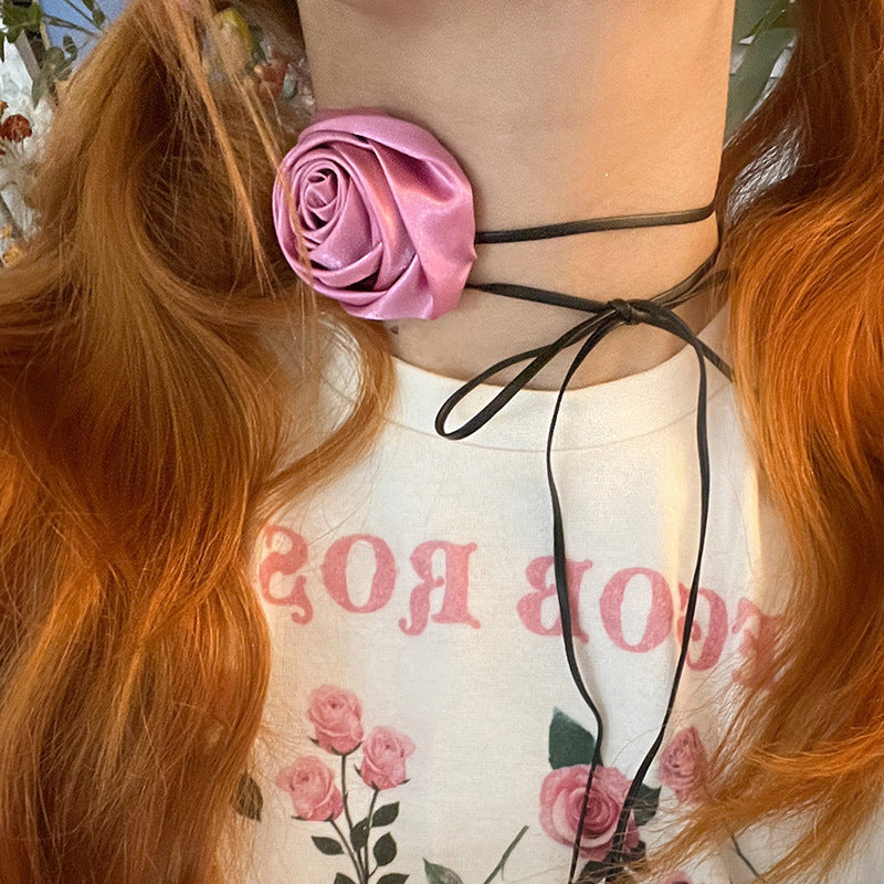 Rosette- the Satin Rosette Ribbon Choker Necklace 7 Colors