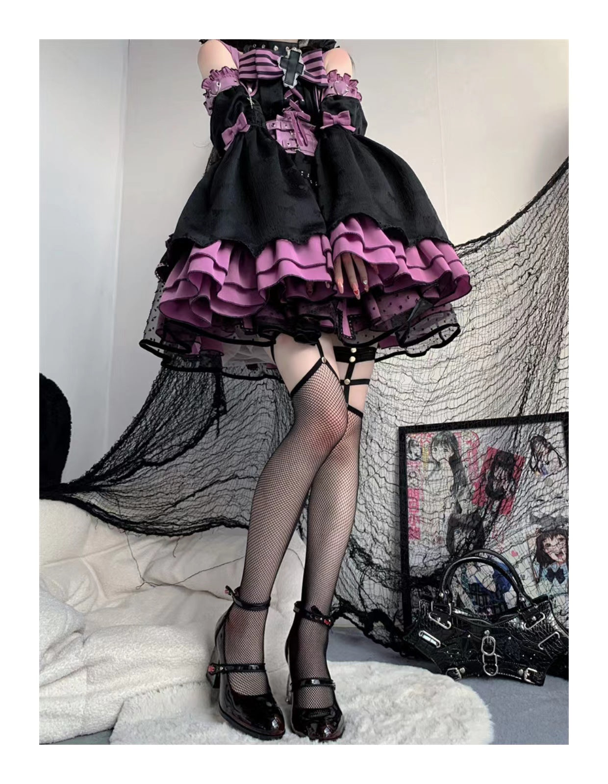 Thorne- the Gothic Black Patent Mary Jane Shoes Roses in Clear Heels