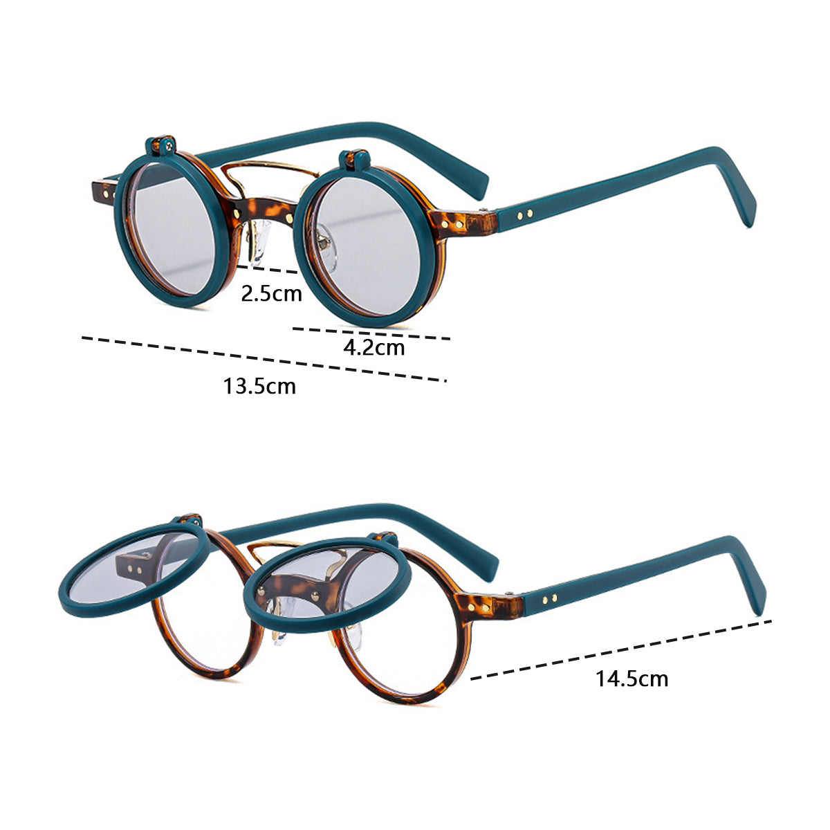 Ducky- the Round Frame Green and Tortoiseshell Flip Lens 1930s Style Sunglasses