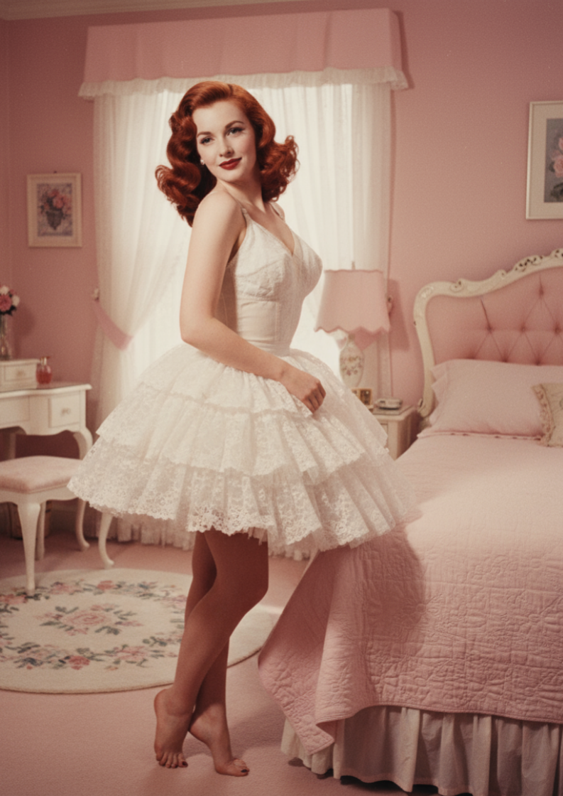 Pin Up Peaked Bust White Cotton Embroidered Bra circa 1960s