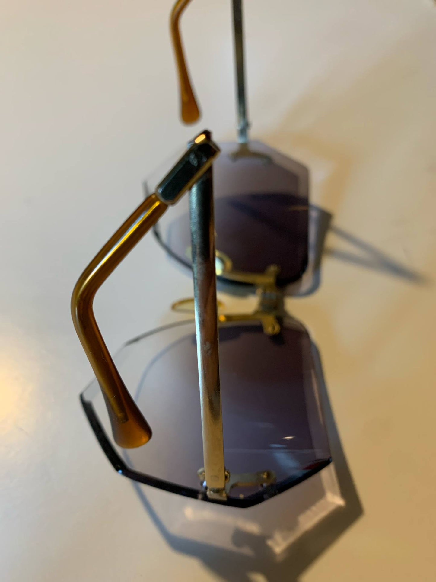 Fold-Up Amber Tinted Beveled Edge Sunglasses circa 1970s