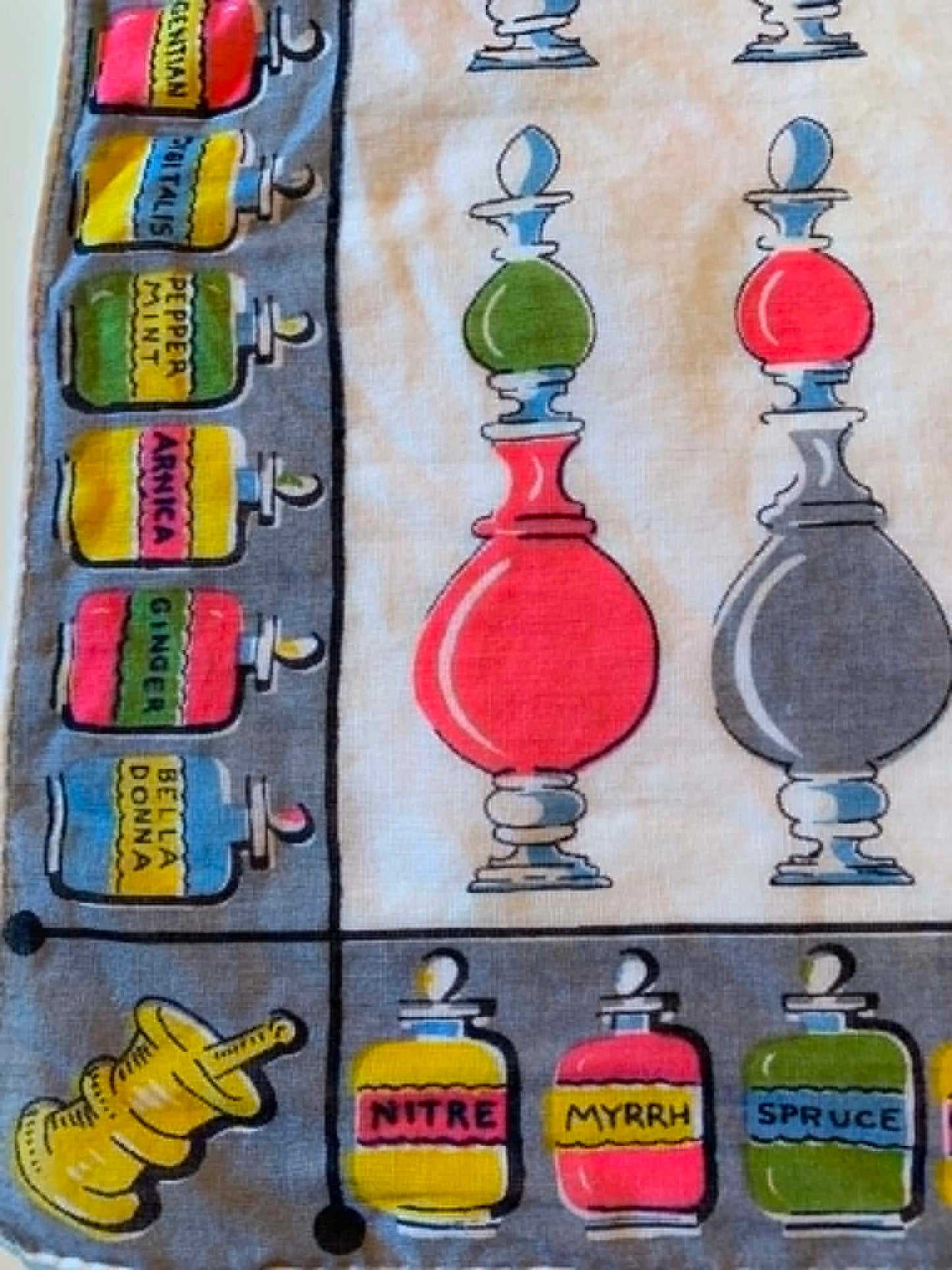 Pharmacist Themed Novelty Print Cotton Handkerchief circa 1950s