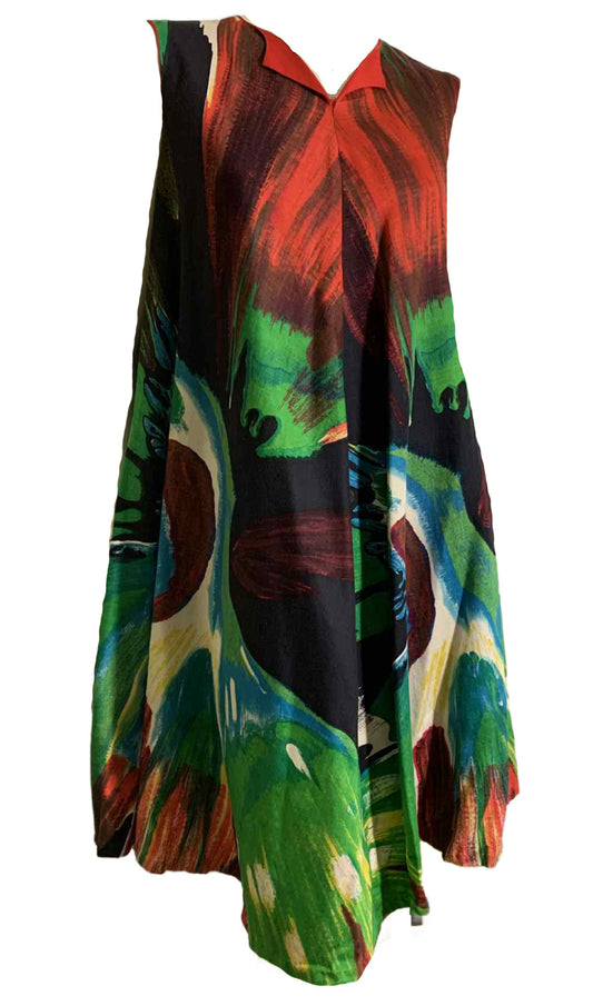 Dramatic Abstract Art Print A-Line Dress circa 1960s