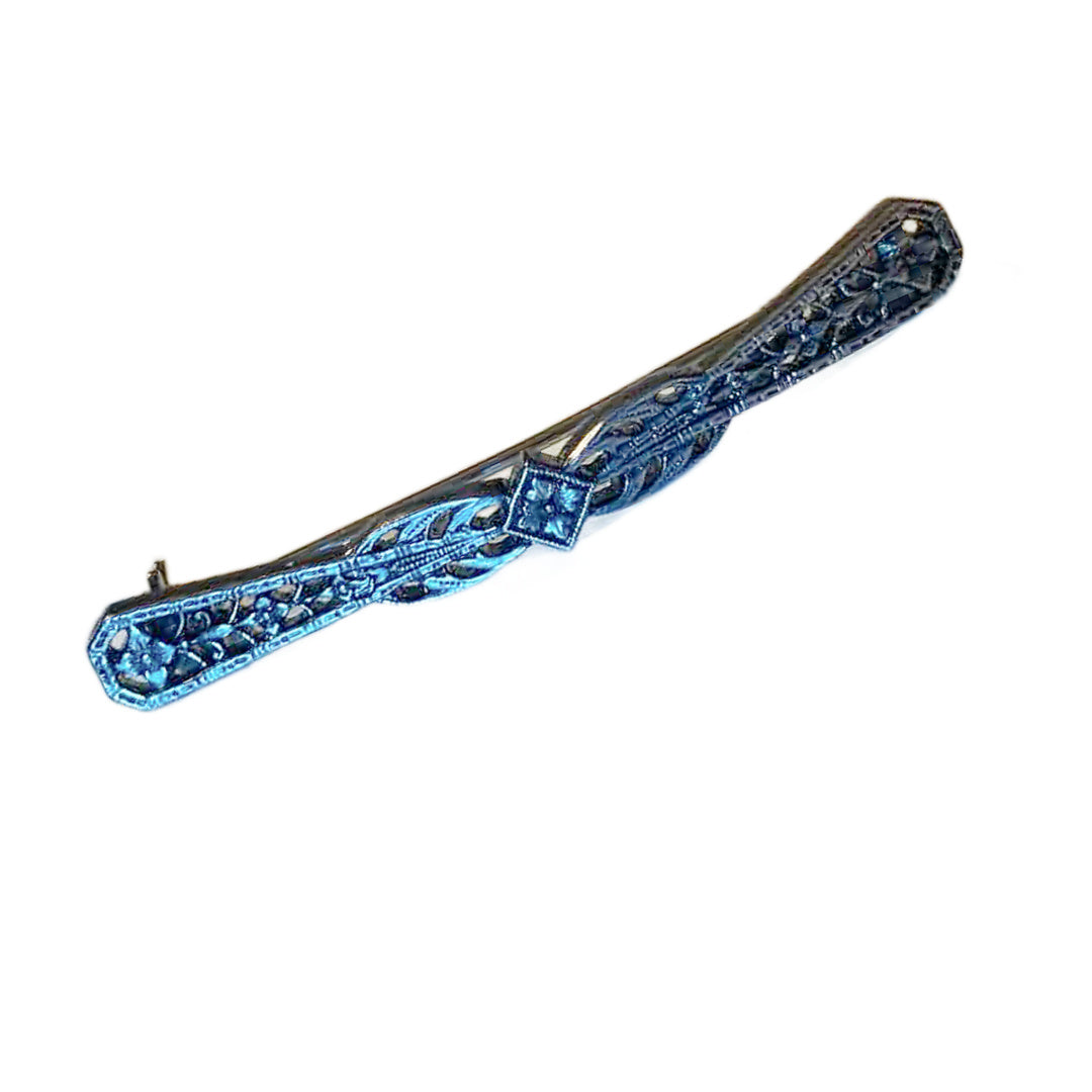 Silver Tone Metal Victorian Style Bar Pin Brooch circa 1960s