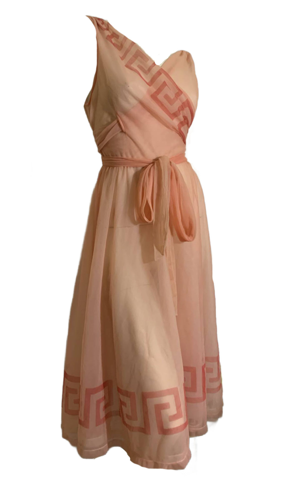 Rare Peach Chiffon Nightie with Greek Key Design circa 1950s