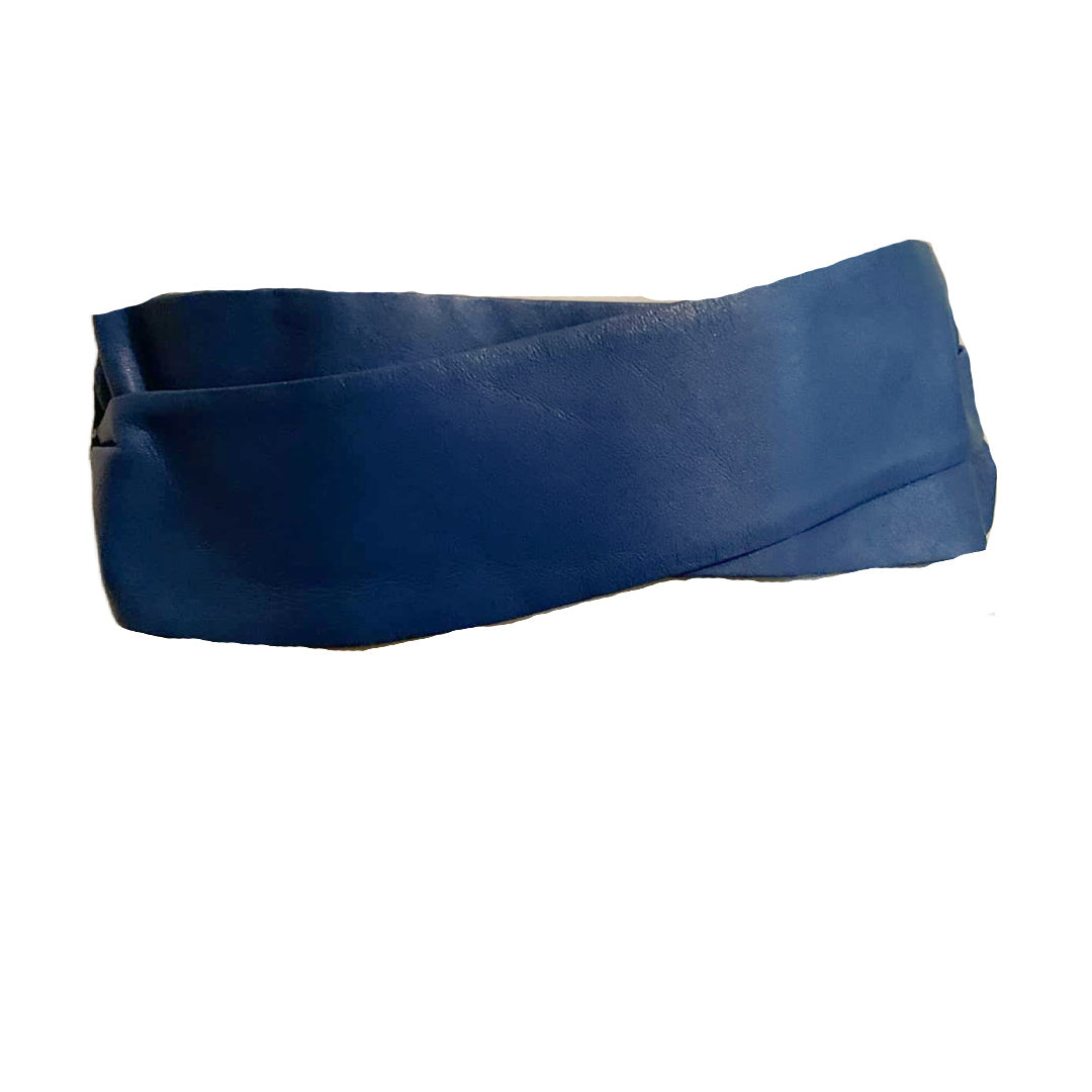 Bold Blue Leather Twist Front Belt Elastic Back circa 1980s XL