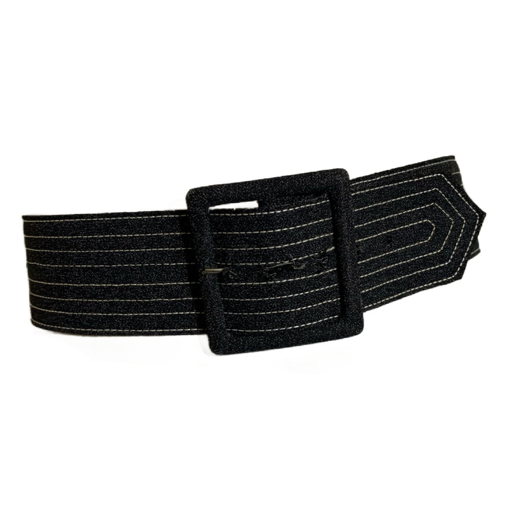 Deep Charcoal Grey Quilted Fabric Belt circa 1980s