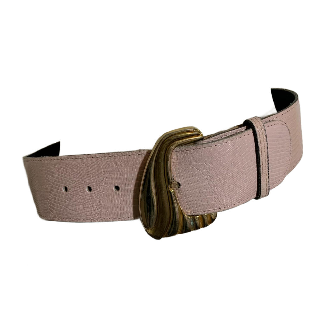 Wide Pink Lizard Textured Leather Belt circa 1980s