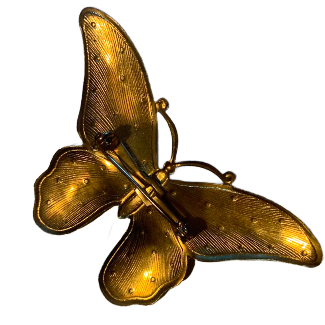 Bold Golden Metal Butterfly Brooch circa 1960s