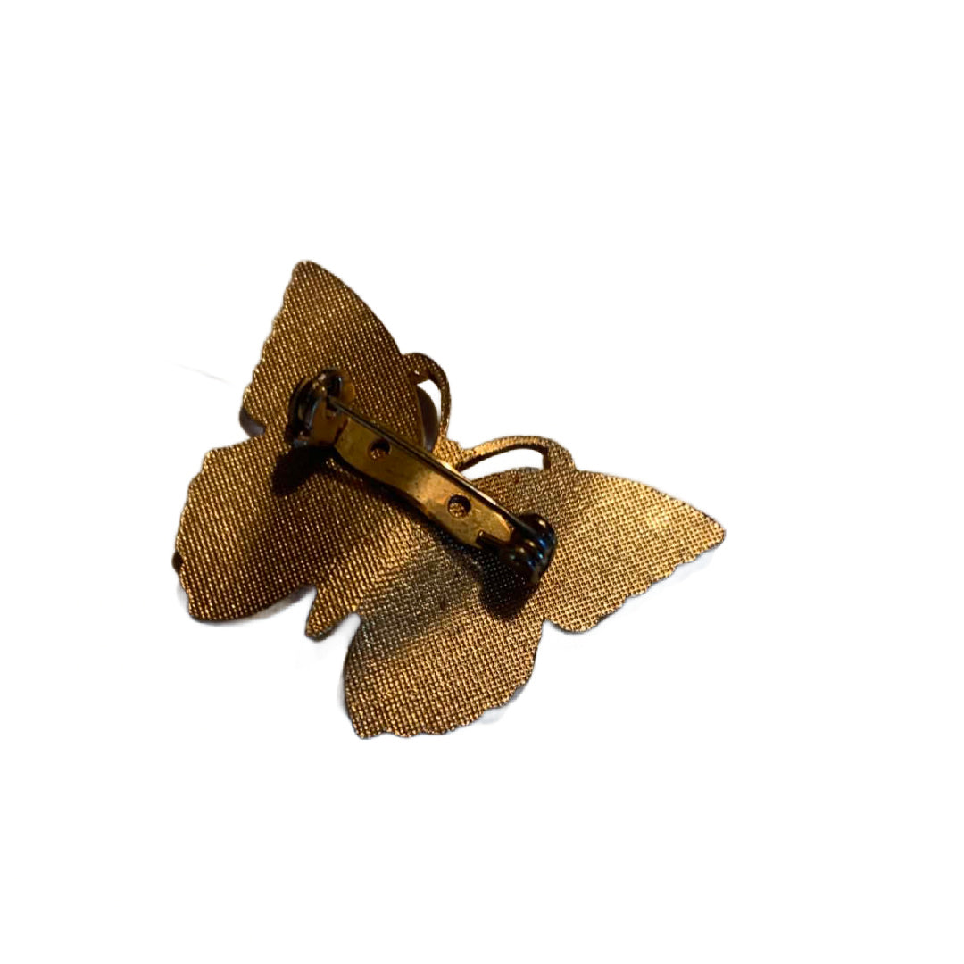 Fern Green Enameled Metal Butterfly Brooch circa 1960s