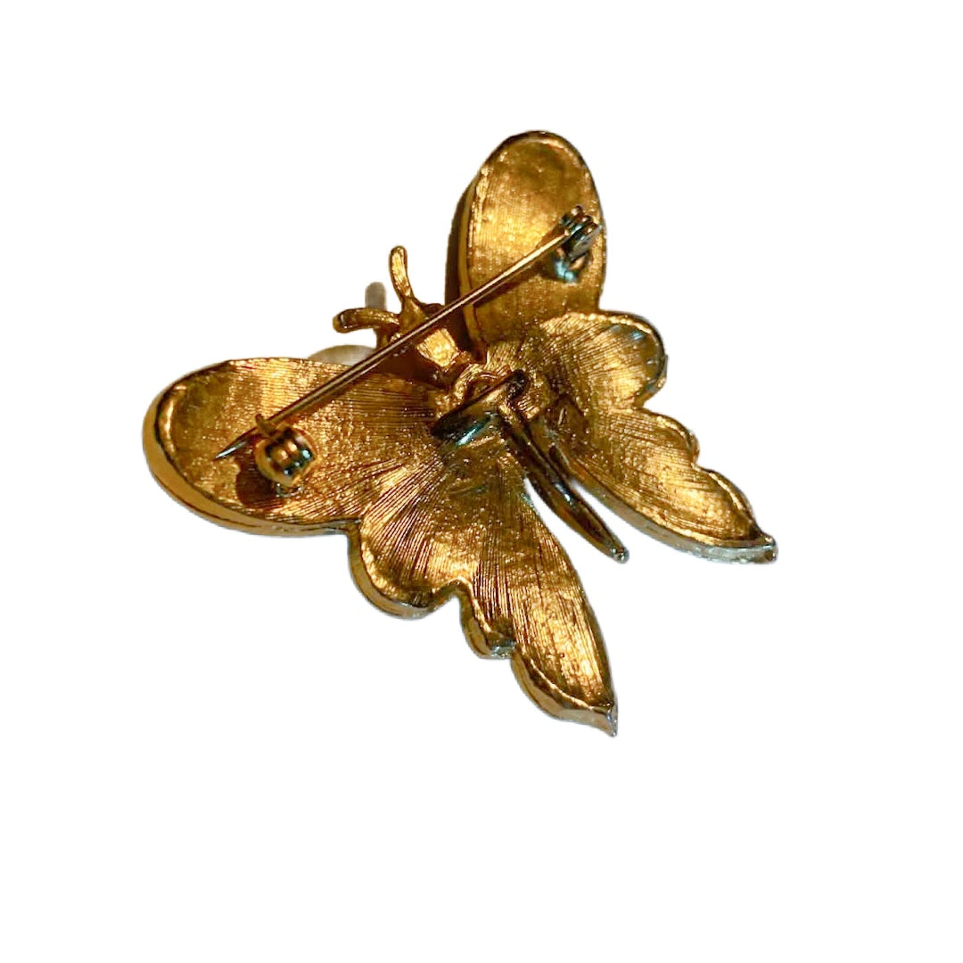 Green Crushed Stone Butterfly Brooch circa 1960s