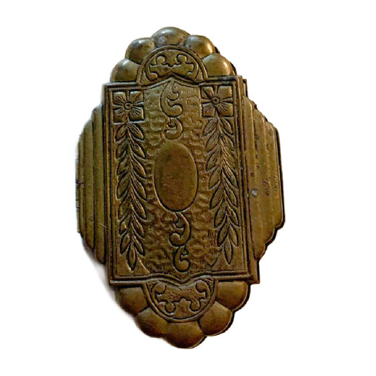 Book Style Etched Plated Gold Large Locket Brooch circa 1920s