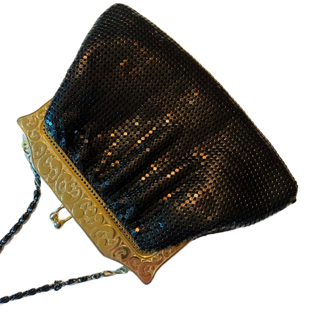 Whiting and Davis Style Black Metal Mesh Evening Bag circa 1940s