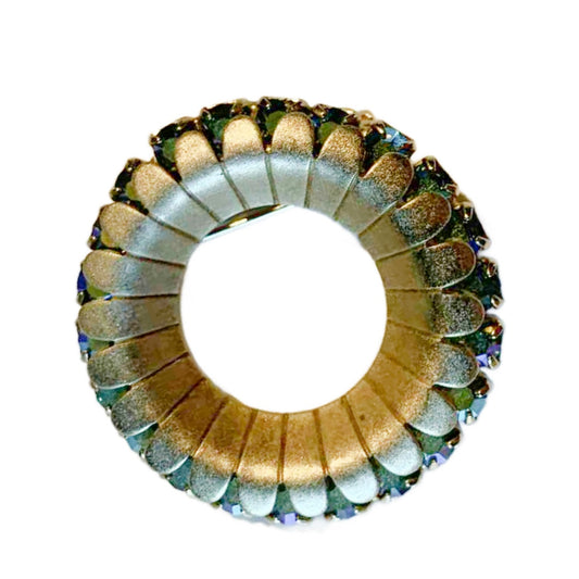 Aurora Borealis Rhinestone Edged Circle Brooch circa 1960s