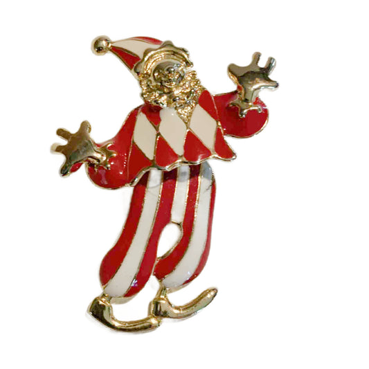 Red and White Articulated Dancing Jester Brooch circa 1960s