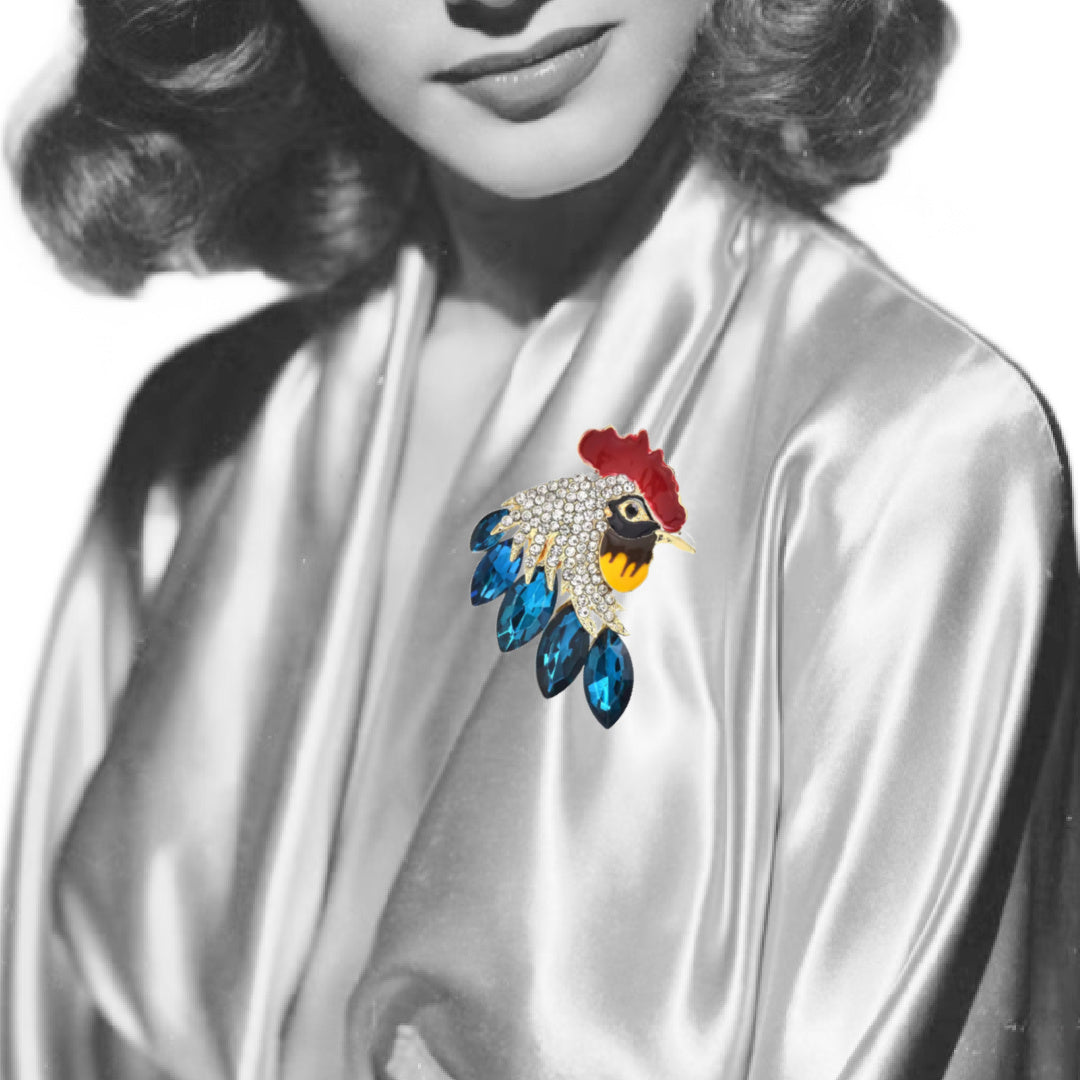 Cocky Crystal Rooster Brooch